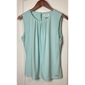 Calvin Klein Seafoam Sleeveless Pleated Neck Blouse Size Medium NWT